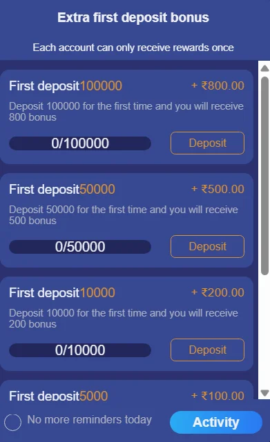 tiranga game first deposit bonus